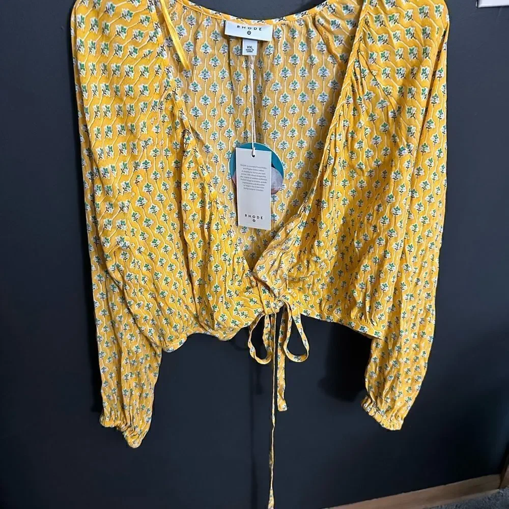 Rhode By Target Women's Dainty Lotus Print Wrap Top Yellow/Turquoise Size XXL